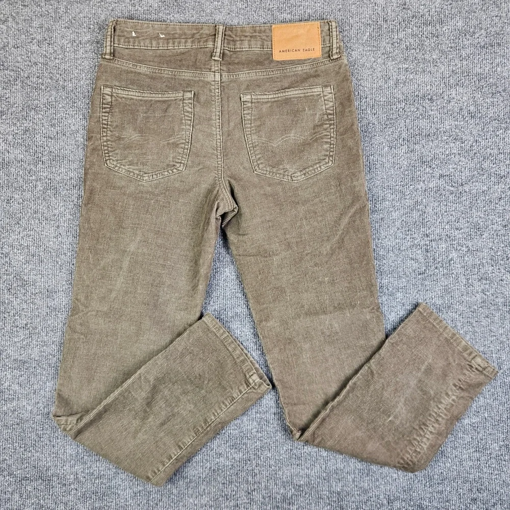 American Eagle Corduroy Slim Pants Mens 30x29 Flex Olive Green Stretch Dark Wash